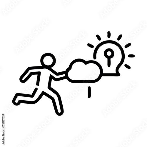 A silhouette vector icon of a businessman running and jumping for success in the rain on the **