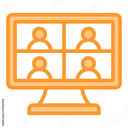 Video Conference Icon in Orange Outline