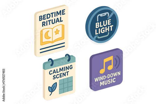 Icons representing bedtime rituals and relaxation techniques