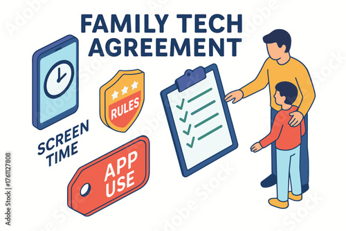 Family tech agreement: managing screen time and app use with rules for children