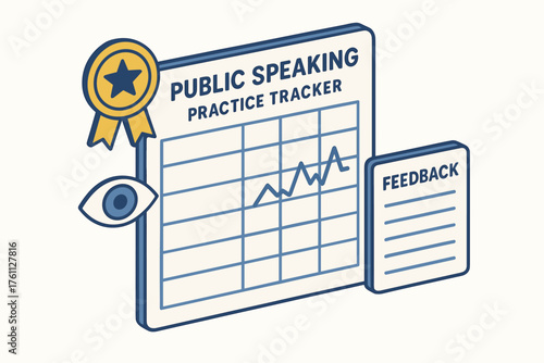 Public speaking practice tracker with feedback chart and growth metrics