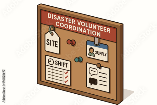 Disaster volunteer coordination board with site and supply details