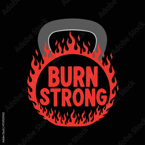 Flaming kettlebell illustration for intense workout and strength training, a fiery icon representing powerful exercise