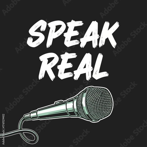 An illustration of a classic retro microphone, symbolizing the importance of authentic voice, honest speech, and free expression