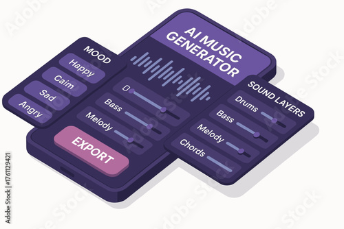 Ai music generator interface with mood and sound layer controls