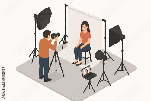 Asian female portrait session in professional photography studio setting