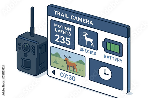 Digital trail camera display with wildlife motion detection and battery status