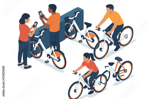 People renting bikes via mobile app at a bike share station