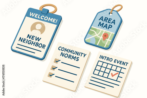 Neighborhood welcome kit with community norms and introductory event schedule