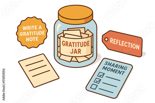 Gratitude jar with notes and reflection cards for mindful moments