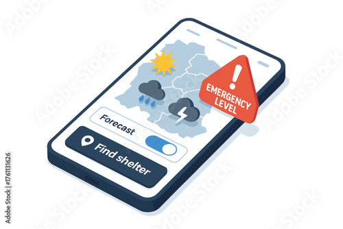 Emergency weather alert on smartphone interface with forecast and shelter options