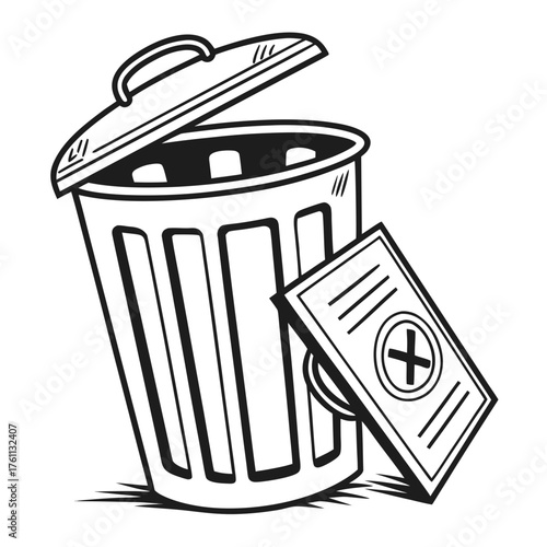 Minimalist Black and White Trash Bin Icon Vector