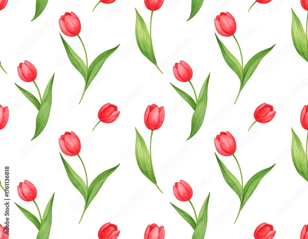 Obraz premium Red tulip floral seamless pattern
