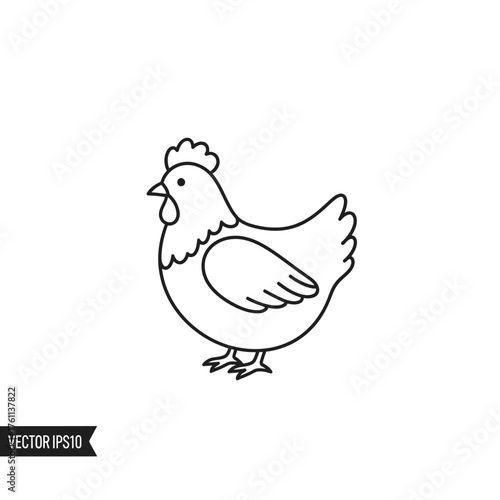 Simple outline illustration of a chicken, perfect for farm-related designs and icons