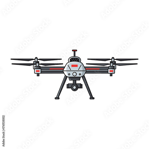 Modern quadcopter drone with camera for aerial surveillance and photography. Vector illustration icon isolated on a white background