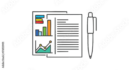 3.  **report writing document with charts and pen outline icon vector full color**
