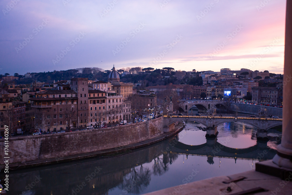 Obraz premium Twilight View of the Tiber River from Castel Sant’Angelo