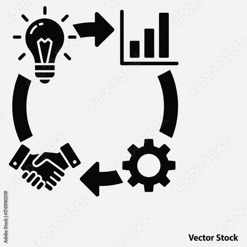 Workflow Process Icon Collaboration, Ideas, and Solutions for Business and Partnership Growth
