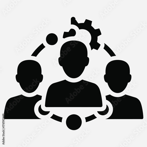 Teamwork and Collaboration icon representing people working together with gears and connections