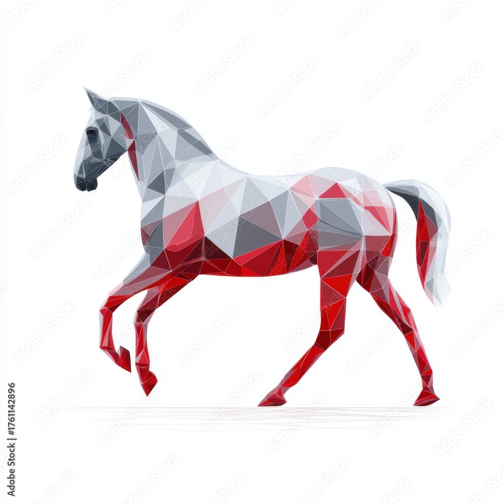 Obraz premium Stylized geometric horse design with red and gray triangular patterns