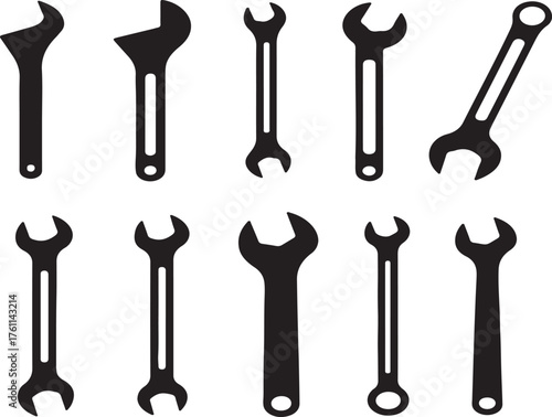 Wrench Tools Silhouettes Isolated on White Background