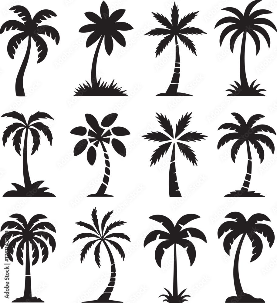 Fototapeta premium Set of twelve palm tree silhouettes