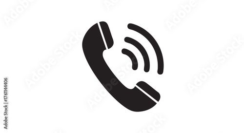 Vector art of black telephone receiver with signal waves