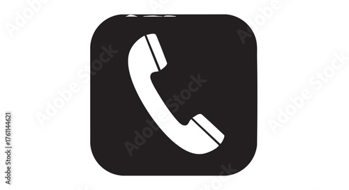 Vector art of phone icon on a black square, for communication