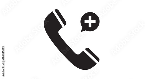 Vector art of black phone receiver icon with plus sign