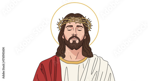 Jesus Christ with Crown of Thorns and Halo Religious Illustration