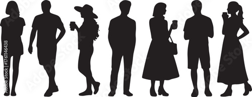 Silhouette of people standing drinking coffee