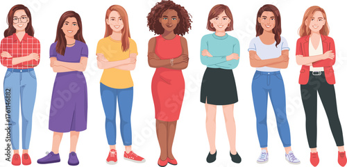 Diverse group confident young women standing together