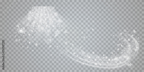 Falling snow on a transparent background. Vector illustration 10 EPS. Abstract snowflake background. Fall of snow.	