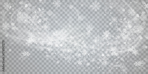 Falling snow on a transparent background. Vector illustration 10 EPS. Abstract snowflake background. Fall of snow.	