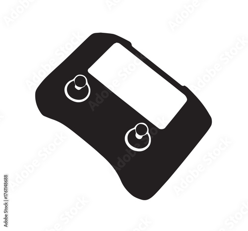 Black silhouette of a drone remote control with two joysticks and a screen on white background drone controller