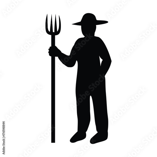 farmer silhouette Holding Pitchfork design.
