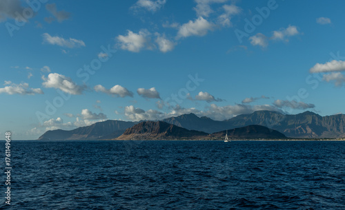 Beautiful west Oahu coastline vista viewed from a boat, Hawaii