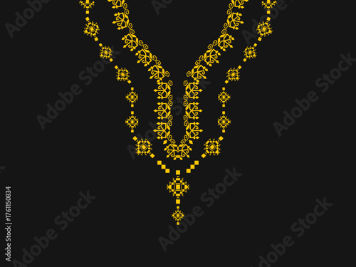 Geometric design neckline pattern background. decoration, textile, fabric, clothing. embroidery style.