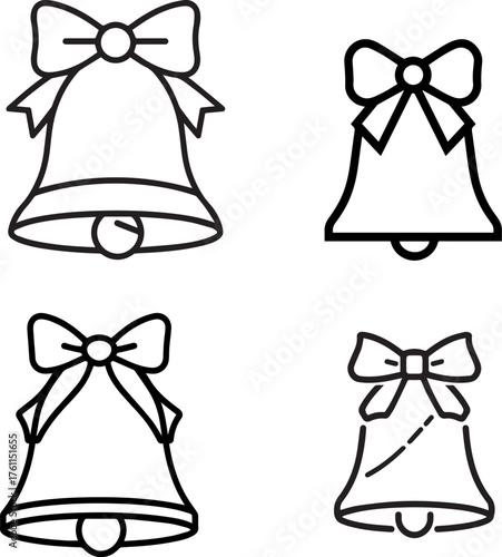 Christmas Bell Line Icon – Festive Holiday Ornament Outline Vector
