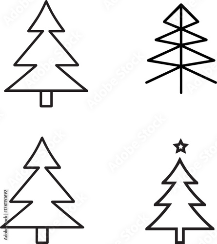 Christmas Tree Line Icon – Festive Holiday Pine Symbol Vector