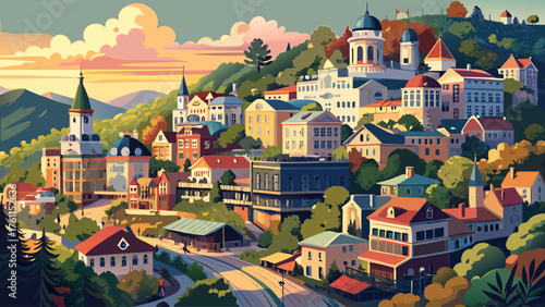 Very beautiful Eureka Springs, a charming Arkansas town nestled in the Ozark Mountains, featuring majestic views, Victorian architecture, winding streets, and lush greenery — a true Southern gem of 