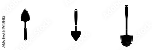 Garden tools displayed in a row showcasing different types of trowels suitable for planting and cultivating flowers or vegetables