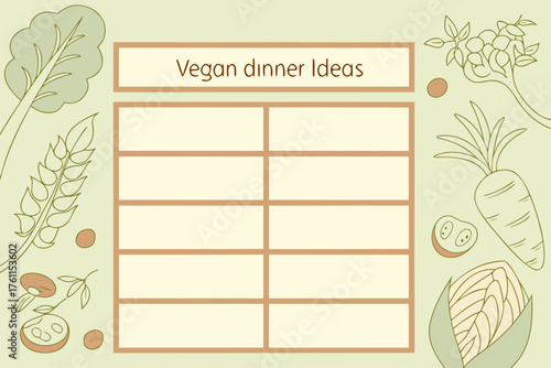 Elegant Vegan Dinner Ideas Weekly Meal Planner with Hand-Drawn Veggies