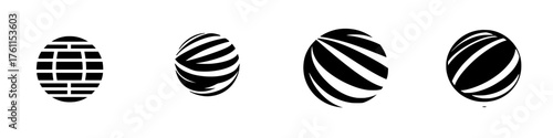Abstract black and white spherical designs showcasing diverse patterns in a modern art style