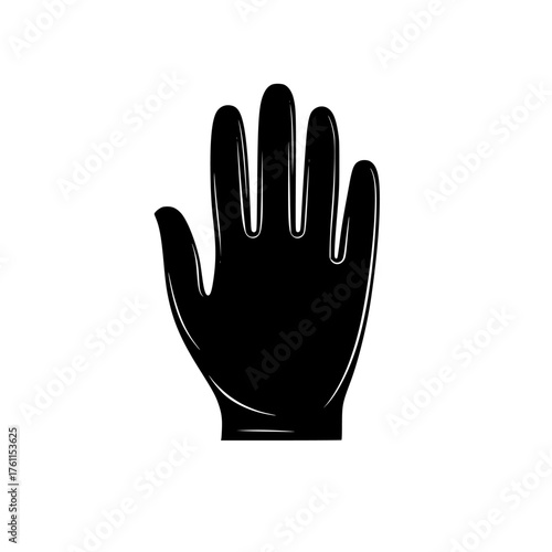 Black silhouette of a hand displayed against a white background highlighting the shape and details of the fingers and palm