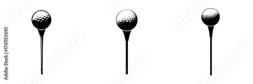 Various golf tees with golf balls showcased in a minimalist style against a white background