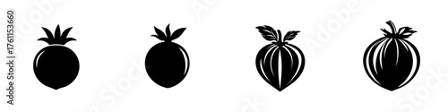 Various stylized fruit illustrations showcasing distinct shapes and designs on a white background