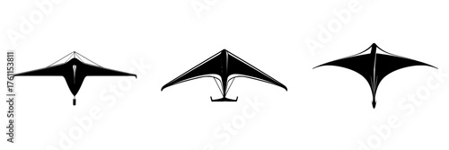 Various designs of futuristic aircraft showcasing wing shapes and structures in sleek black and white style