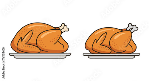 Two roasted whole turkeys presented on silver platters a festive illustration