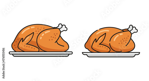 Two roasted turkey illustrations presented on simple serving platters for design